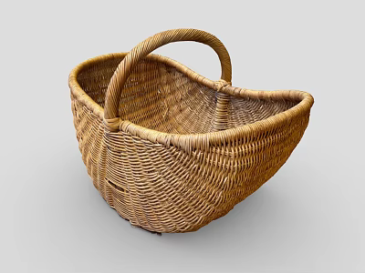 Woven Rattan Basket With Handle For Home Storage And Decorative Use 3d model
