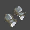 Classic Metal Hats With Perforated Patterns And Medieval Armor Style Displayed In Pair