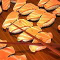 Fresh Salmon Sushi Rolls Arranged On Wooden Serving Board With Chopsticks
