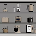 Modern Kitchen Shelves With Beige Blender Kettle Rice Cooker Toaster And Mixer