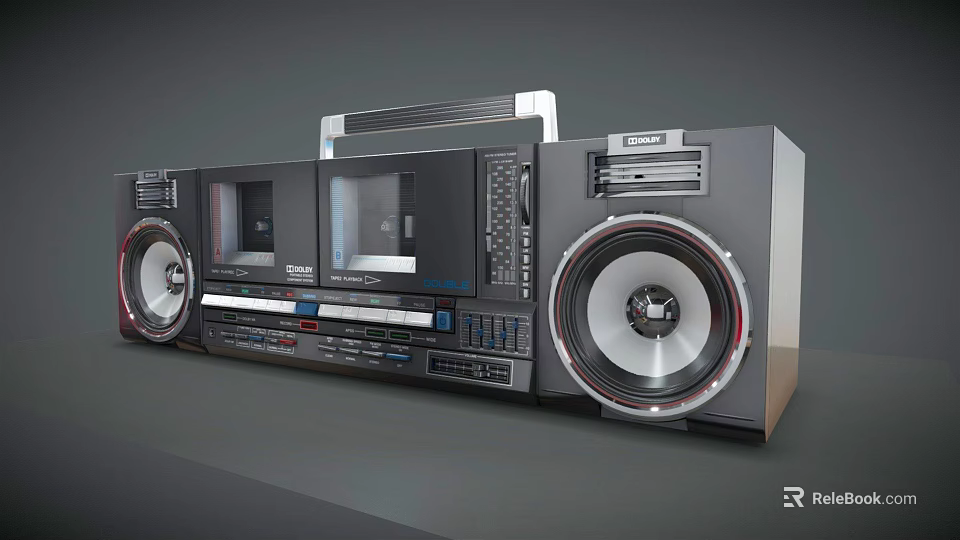 Classic Retro Boombox Audio System With Large Speakers Tape Player And Control Buttons 3d model 