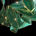 Modern Elegant Green Flowing Ribbon Chandelier With Illuminated Suspended Strips Design