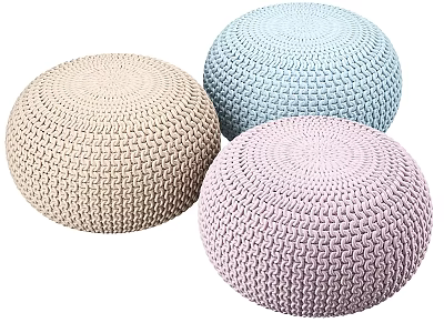 Soft Knitted Round Ottoman in Beige Light Blue and Pink for Living Room Decor 3d model