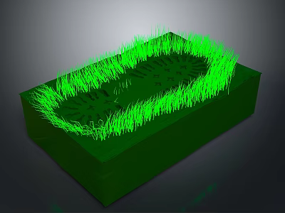 3D Green Scene Component With Rectangular Base And Grass Like Structures 3d model
