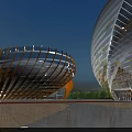 Stunning Night Urban Landscape With Fireworks Modern Curved Building And Crowd Gathering