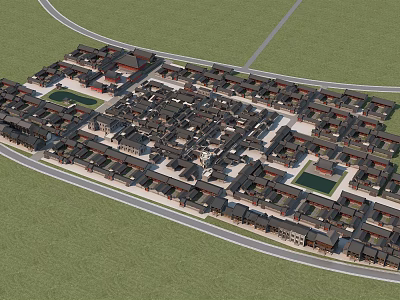 Ancient Architecture Village Aerial View With Neatly Arranged Traditional Buildings And Courtyards 3d model