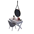 Modern Dressing Table With Hanging Round Mirror And Gray Chair For Cosmetics
