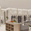 Modern Clothing Store Interior With Mannequins Clothing Displays Reception Counter And Plants