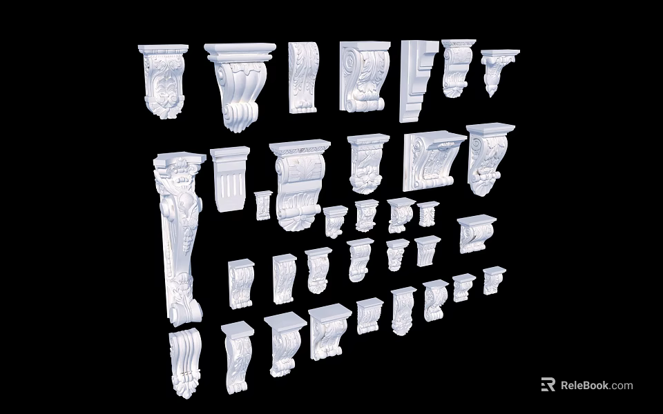 Ornamental White Carvings For Architectural Interior Decoration With Various Designs 3d model 