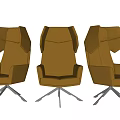 Three Stylish Brown Modern Office Chairs With Geometric Backrest Armrests And Metal Base