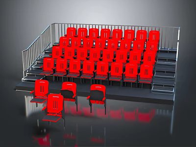 Red Modern Staircase Style Public Chairs with Metal Railings and Tiered Seating 3d model