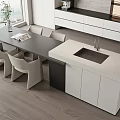 Modern Dining Table With White Chairs And Sink Counter In Open Kitchen Space 3d model