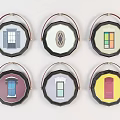 Colorful Decorative Door Design Ornaments With Circular Black Frames And Red Handles