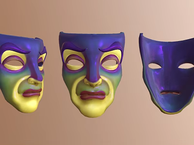 Vibrant Theatrical Masks With Expressive Faces And Colorful Hues 3d model