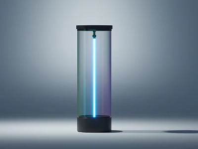 Modern Decorative Glass Lamp With Cylindrical Design Black Base And Blue Light 3d model