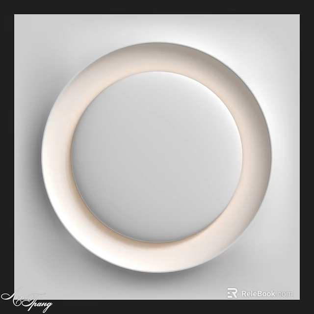 Wall Mounted Circular Mirror With Light Colored Frame Modern Decor Design 3d model 