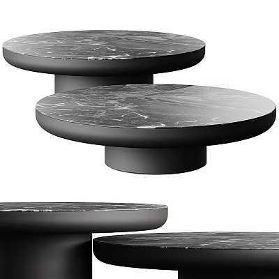 Modern Round Coffee Table With Marble Top And Sleek Black Metal Base For Living Room 3d model