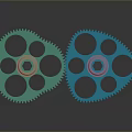 Transparent Colored Gears Green And Blue With Hollow Holes Toothed Edges Shiny Surface