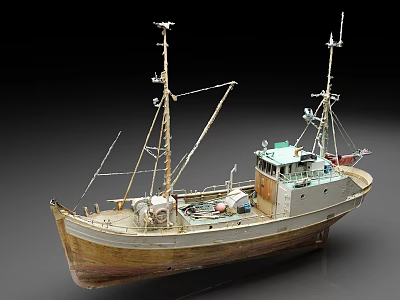 Detailed Fishing Boat Model With Wooden Hull Masts And Deck Equipment 3d model