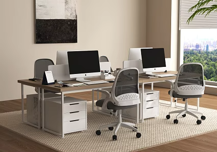 Modern Office Desk and Chair Workstation Computer Desk and Chair Public Office Area 3d model