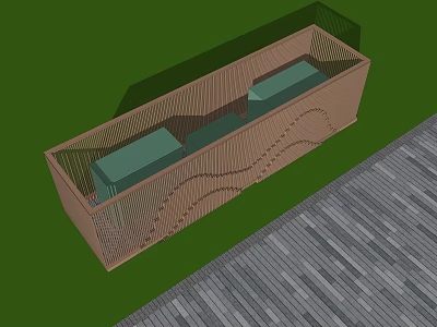 Wavy Pattern Fence Enclosing Green Seats With Paved Floor And Green Ground 3d model