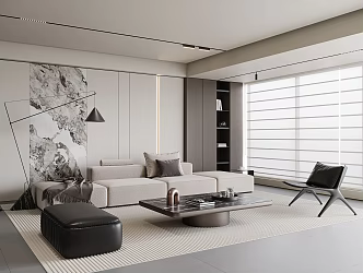 Modern Living Room Sofa Coffee Table Modular Combination Sofa Single Leisure Chair Stainless Steel Marble Coffee Table Floor Lamp Books Roman Curtain Jewelry Ornaments 3d model