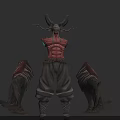 Detailed Red Skinned Muscular Creature Character With Horns Wings And Dark Pants
