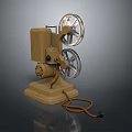 Vintage Movie Projector on Base with Wooden Body Metal Reels and Power Cord