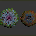 Vibrant Cartoon Plants With Colorful Leaves Red Top Decorations And Different Colored Pots