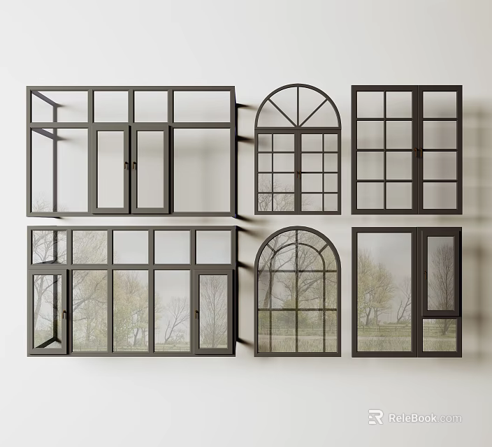 Modern Floor To Ceiling Windows With Arch And Rectangular Designs And Natural Views 3d model