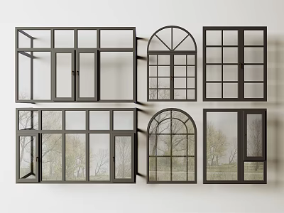 Modern Floor To Ceiling Windows With Arch And Rectangular Designs And Natural Views 3d model