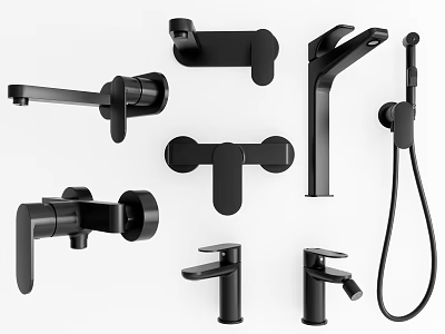 Modern Black Bathroom Kitchen Faucets With Various Handle And Handheld Shower Designs 3d model