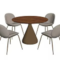 Modern Dining Table Set With Round Wooden Top Gold Metal Base And Four Gray Chairs