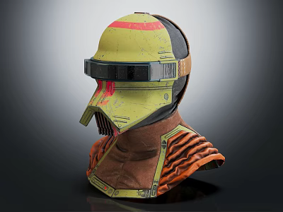 Futuristic Tactical Helmet With Yellow Red Stripe Visor And Brown Armor Details 3d model