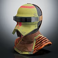 Futuristic Tactical Helmet With Yellow Red Stripe Visor And Brown Armor Details