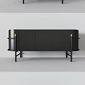 Modern Black TV Stand With Storage Cabinets And Metal Legs For Living Room