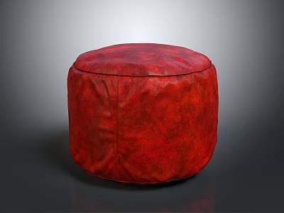 Round Red Textured Leather Sofa Stool for Modern Living Room Decor 3d model