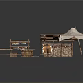 Handmade Wooden Craft Stall With Baskets Shelves Cloth Cover And Tools