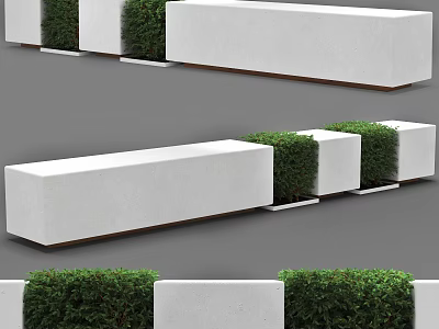 White Rectangular Outdoor Chairs With Green Shrubs In Modern Outdoor Setting 3d model