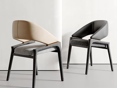 Beige and Black Modern Upholstered Dining Chairs Featuring Curved Backrest and Slim Legs 3d model