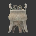 Ancient Bronze Sculptures With Three Legs And Intricate Carvings On White Background