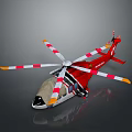 Red Helicopter With Red And White Propellers Orange Tips And Detailed Fuselage