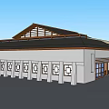 Traditional Modern Building Exterior Featuring Wooden Gable Roof White Columns And Square Windows
