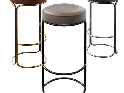Modern Bar Stools With Round Metal Frames And Upholstered Seats In Various Colors 3d model