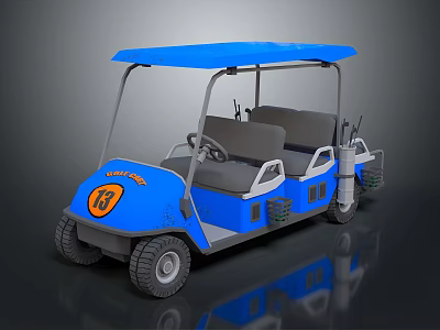 Blue Junior Golf Cart with Number 13 Logo Four Seats and Canopy 3d model