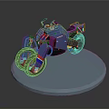 Modern Blue Motorcycle 3D Model With Orange Accents On Circular Display Stand