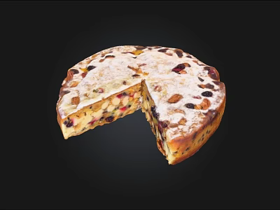 Delicious Sliced Fruit Cake With Mixed Fruits And Nuts On Top 3d model