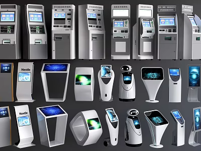 Public Facilities Modern Self Service Kiosks With Multiple Designs And Interactive Screens 3d model