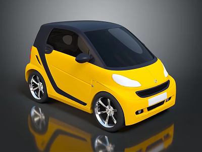 Yellow Small Car With Black Roof And Silver Alloy Wheels Modern Design 3d model