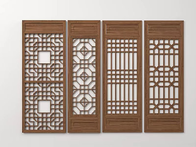 Traditional Wooden Lattice Windows With Various Decorative Patterns For Interior Design 3d model